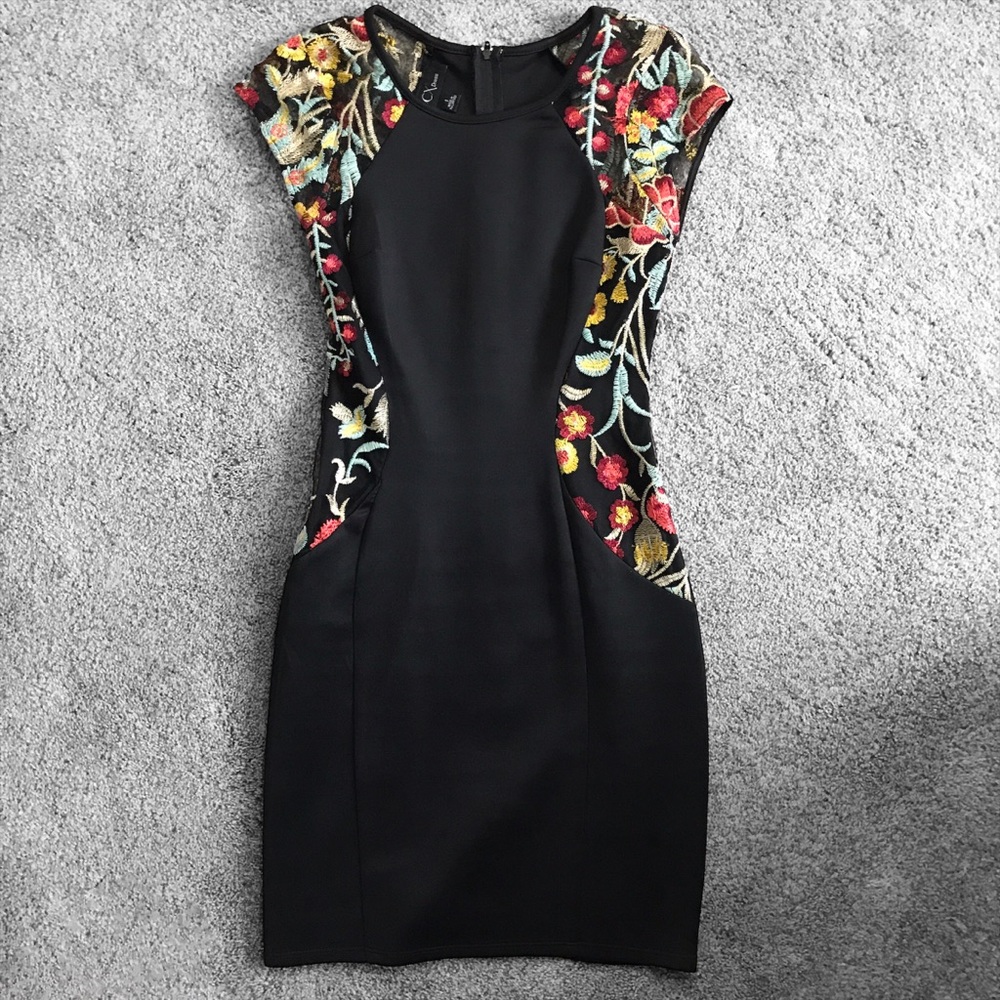 BCX Black Floral Embroidered Bodycon Formal Dress